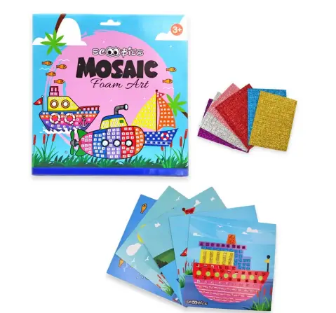 Scoobies Mosaic Art Kit 125 Piece Glitter Foam Stickers 6 Designs Creative Kids Number Shape Learning, 3Y+