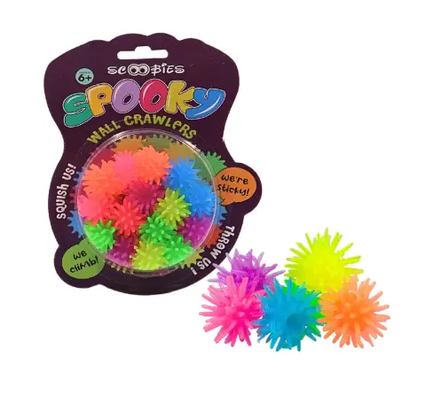 Scoobies Spooky Wall Crawlers 15 Multicolored Sticky Squishy Balls Sensory Play Anxiety Relief Indoor Fun, 3Y+