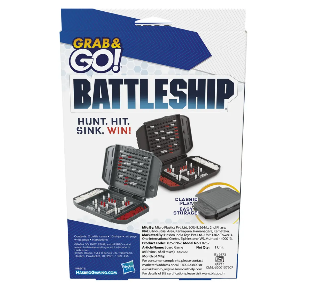 Hasbro Gaming Battleship Grab And Go Game Portable Game For 2 Players Multicolour, 7Y+