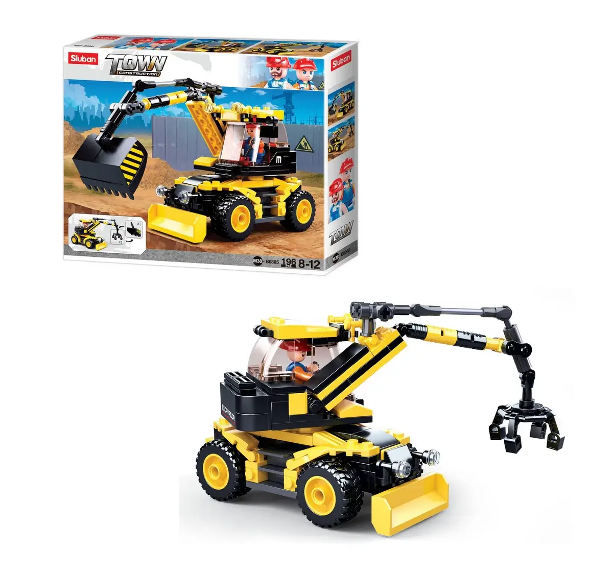 Playzu Building Block Toy Excavator 2In1 Yellow & Black 8 Years+