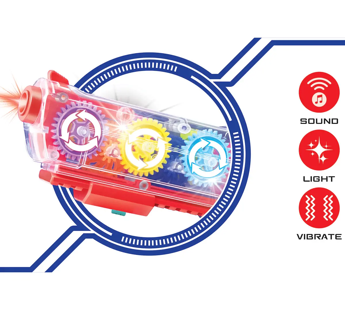 ITOYS Gearnox Flashing Light and Musical Sound Transparent Glow Gear Gun with 3D Lights and Music Pretend Play Toy Gun, Multicolour, 3Y+
