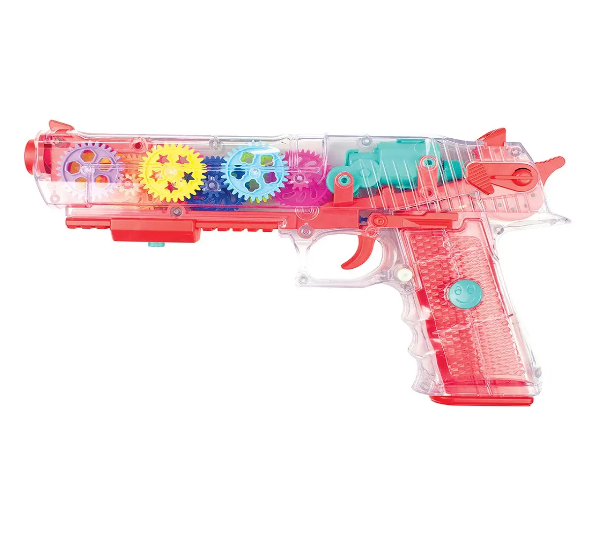 ITOYS Gearnox Flashing Light and Musical Sound Transparent Glow Gear Gun with 3D Lights and Music Pretend Play Toy Gun, Multicolour, 3Y+