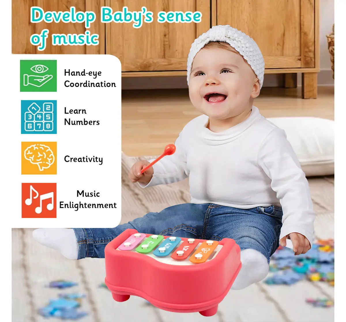 ITOYS Xylophone 5 Keys Musical Toy, Multicolour, 12M+