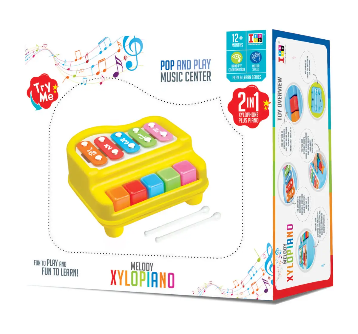 ITOYS Xylophone 5 Keys Musical Toy, Multicolour, 12M+
