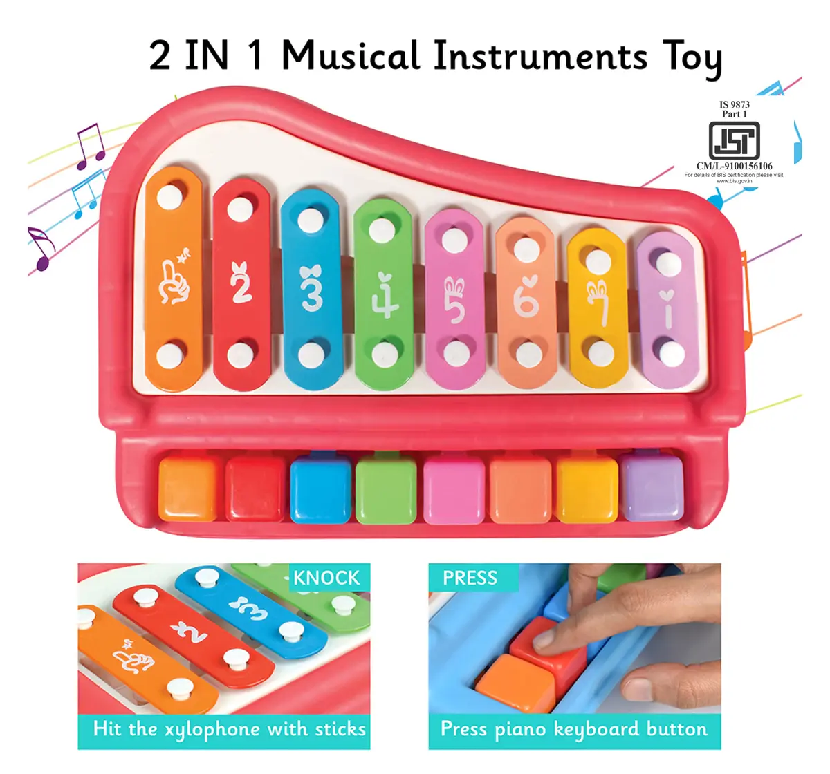 ITOYS Xylophone 8 Keys Musical Toy, Multicolour, 12M+