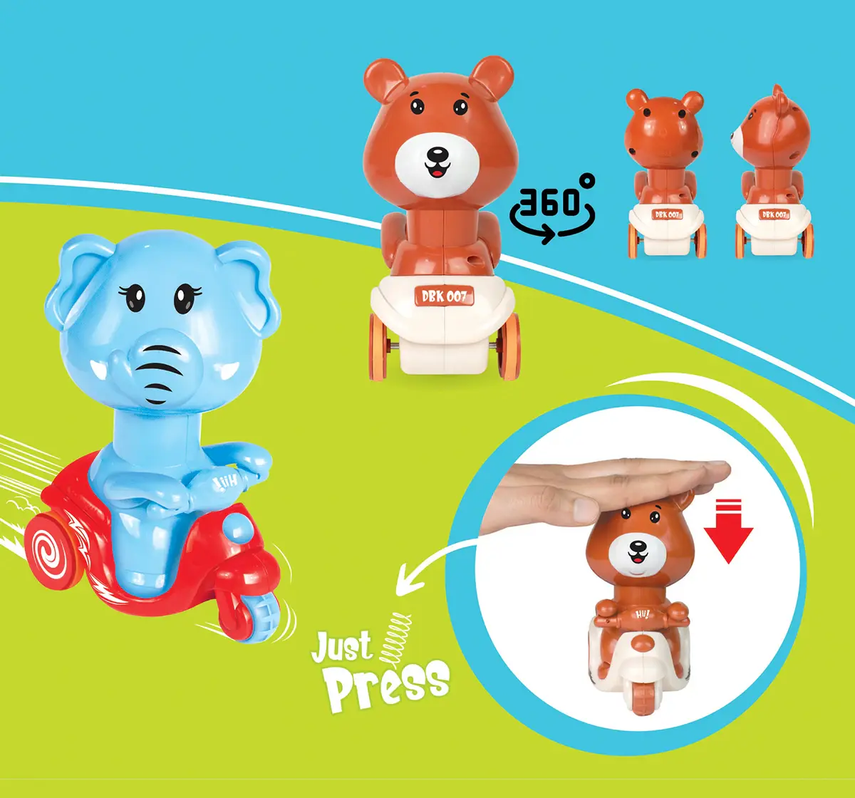 ITOYS Press N Go Singal Animal, Assorted, 6M+