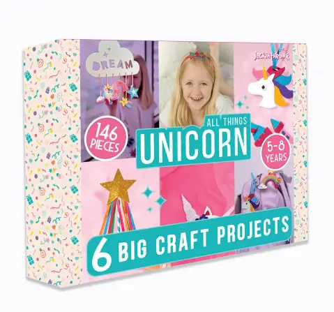 Jack In The Box Unicorn Crafts 8-in-1 Craft Kit For Girls Ages 5Y+, Multicolour