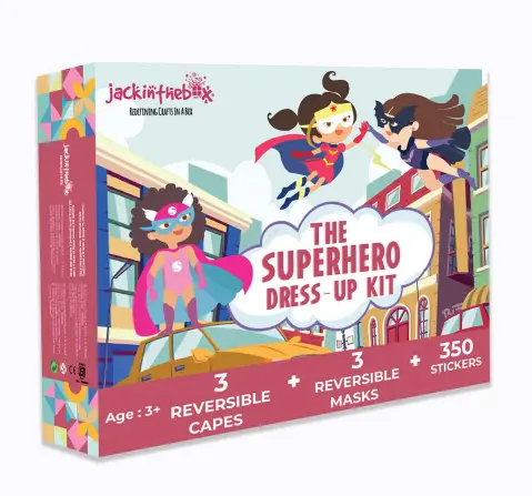 Jack In The Box Superhero Dress Up Costumes, Capes, Masks and Craft For Girls Ages 3Y+, Multicolour