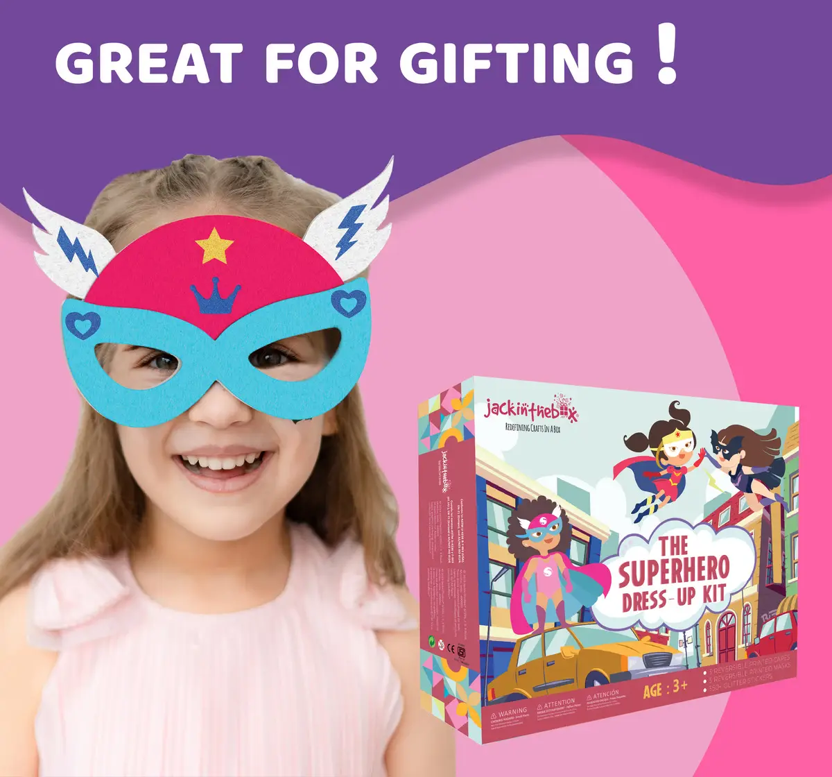 Jack In The Box Superhero Dress Up Costumes, Capes, Masks and Craft For Girls Ages 3Y+, Multicolour