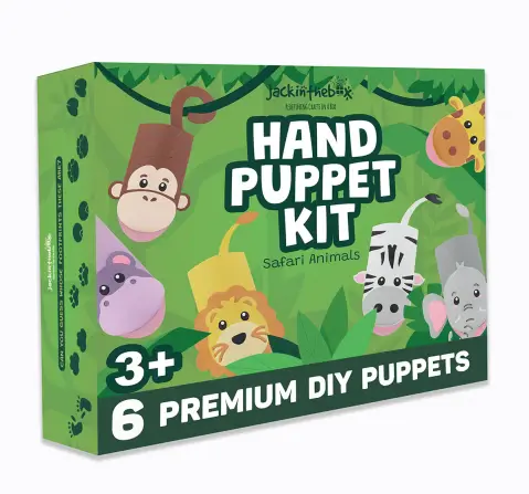 Jack In The Box Hand Puppet Animal DIY Arts and Crafts Kit for Kids 6-in-1 For Kids of Age 3Y+, Multicolour