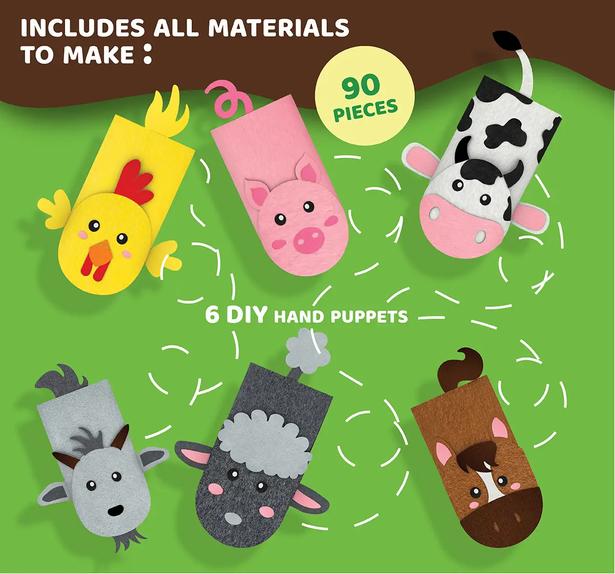 Jack In The Box Hand Puppet Farm Animal DIY Arts and Craft Kit for Kids 6-in-1 For Kids of Age 3Y+, Multicolour