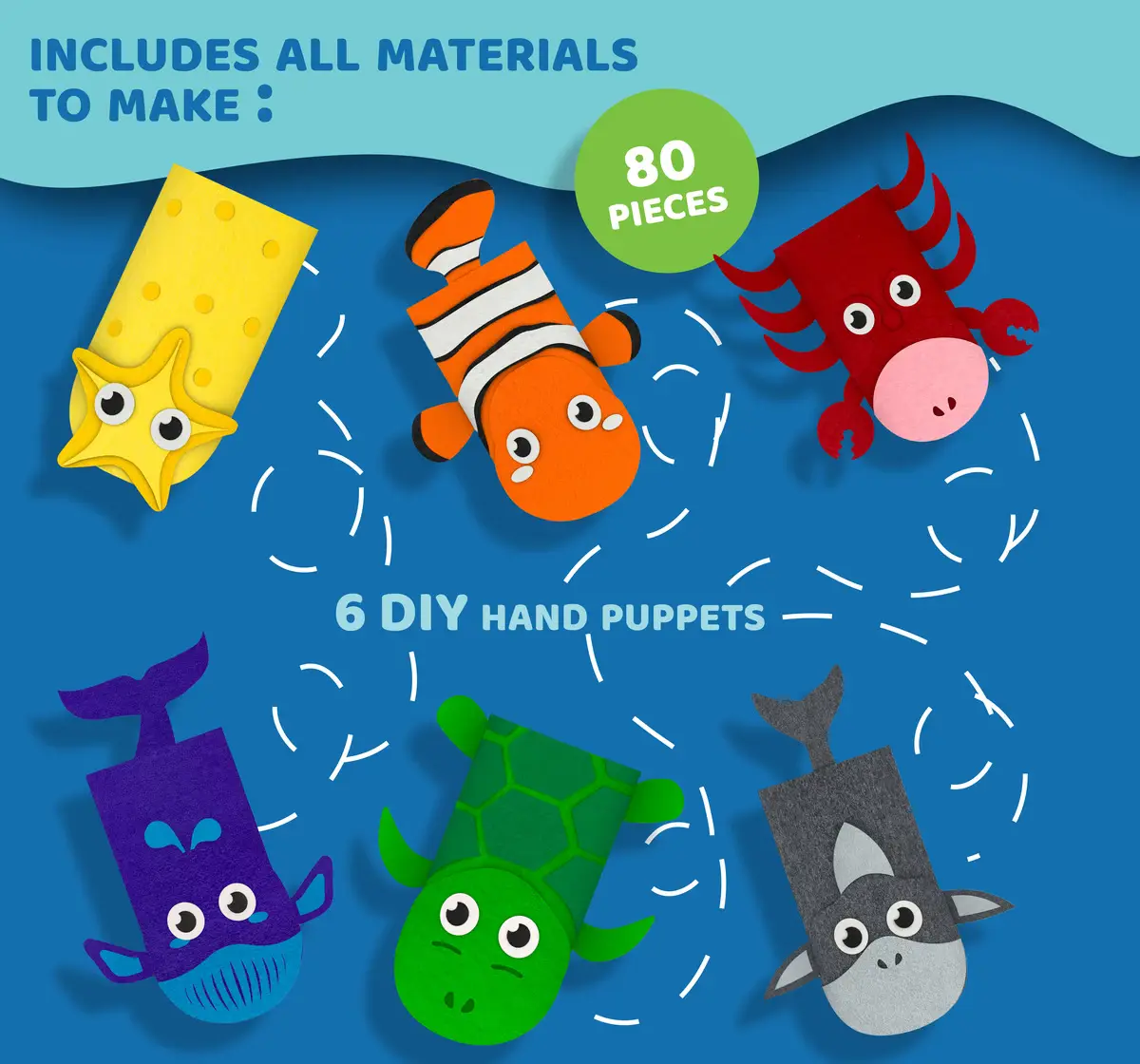 Jack In The Box Hand Puppet Sea Animal DIY Arts and Craft Kit for Kids 6-in-1 For Kids of Age 3Y+, Multicolour