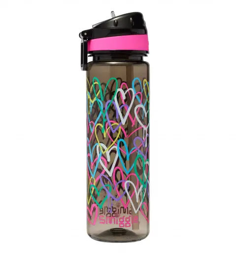 Smiggle I Heart Smiggle Plastic Drink Up Bottle 650Ml Black, 3Y+