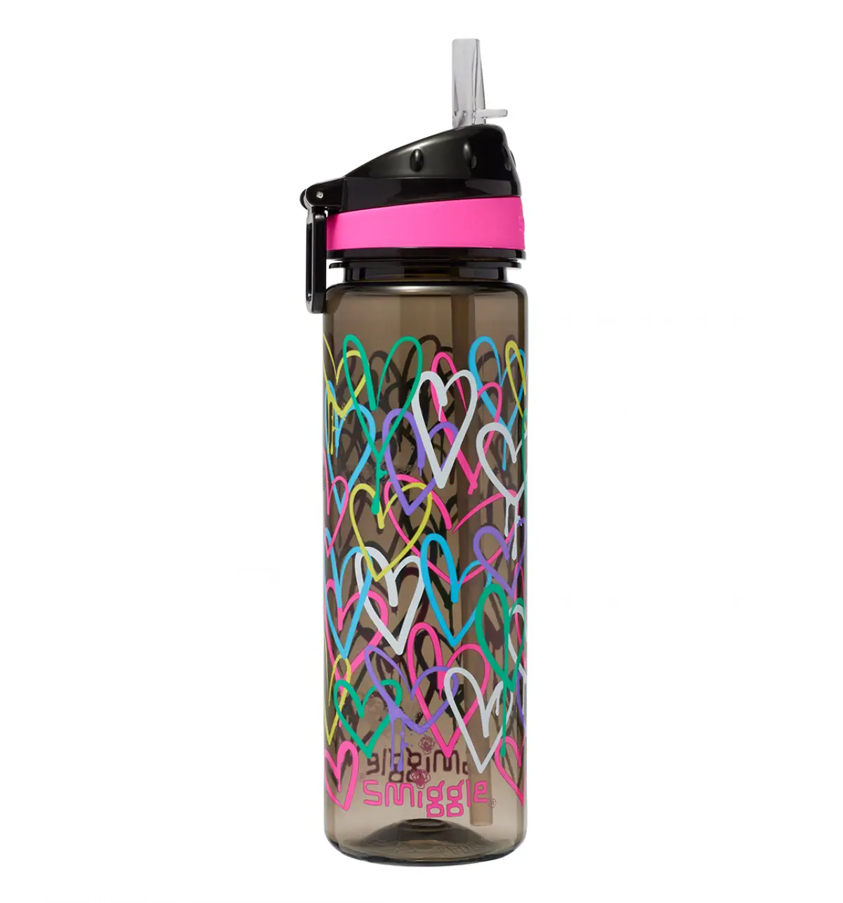 Smiggle I Heart Smiggle Plastic Drink Up Bottle 650Ml Black, 3Y+