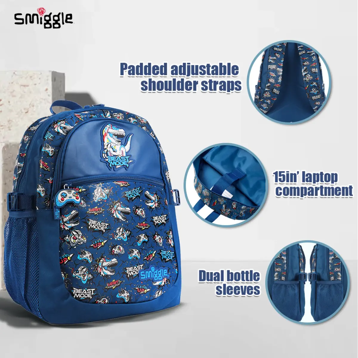 Smiggle Fly High Kid’s Backpack Stylish Trendy Waterproof School Bag with Multi Compartment – Navy, 3Y+
