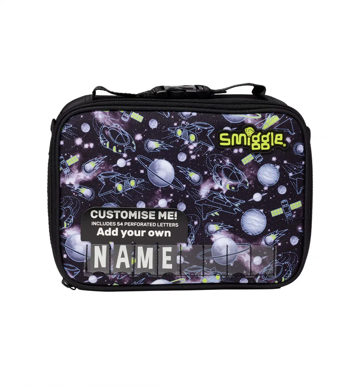 Smiggle Fly High Square Attach Id Lunchbox Black, 3Y+