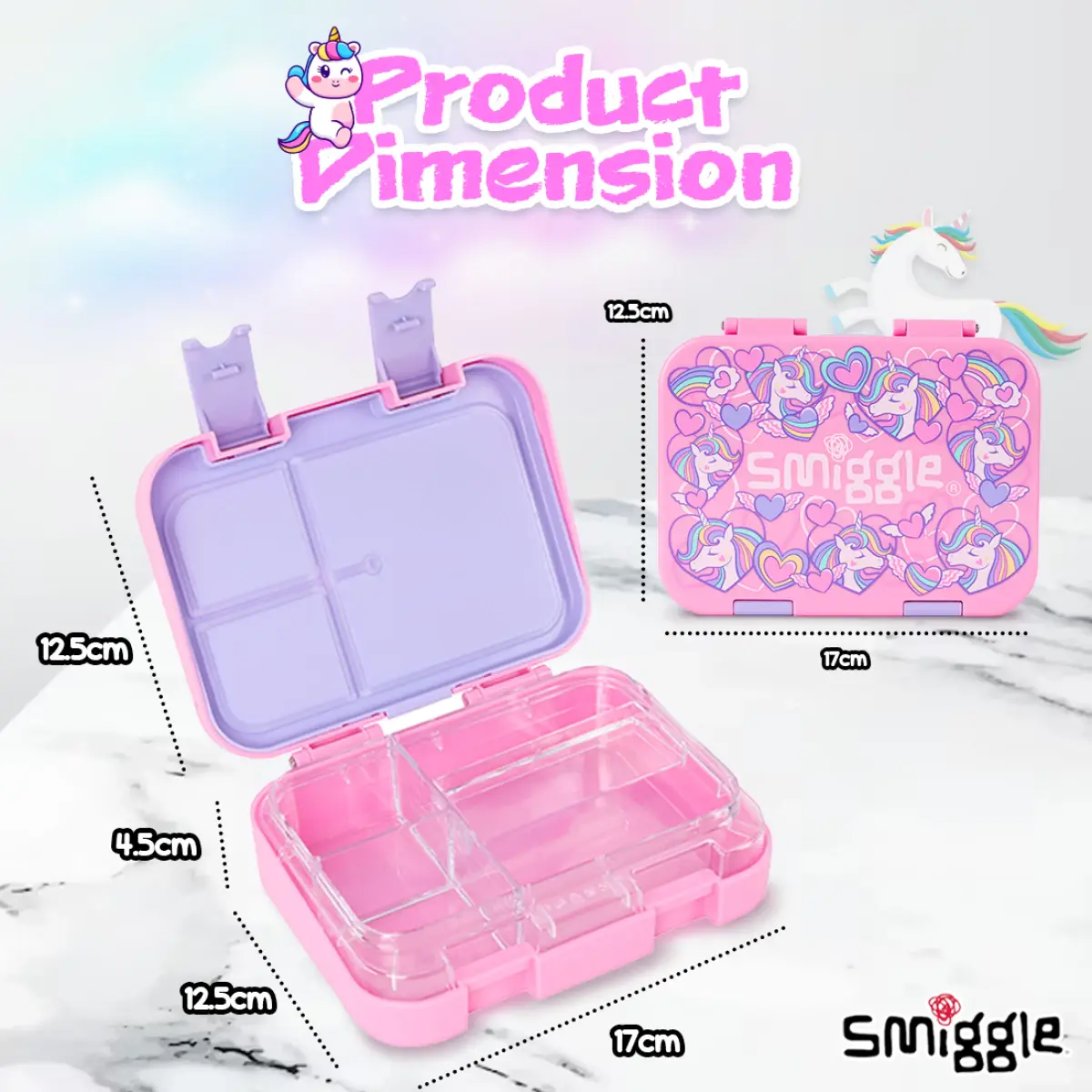 Smiggle Fly Hi Bento Lunch Box for Kids with Removable Inner Tray Compartment Microwave Safe Tiffin Box BPA Free Leak Proof - Pink, 3Y+