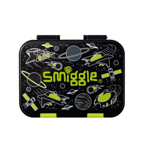 Smiggle Fly High Happy Small Bento Lunchbox Black, 3Y+