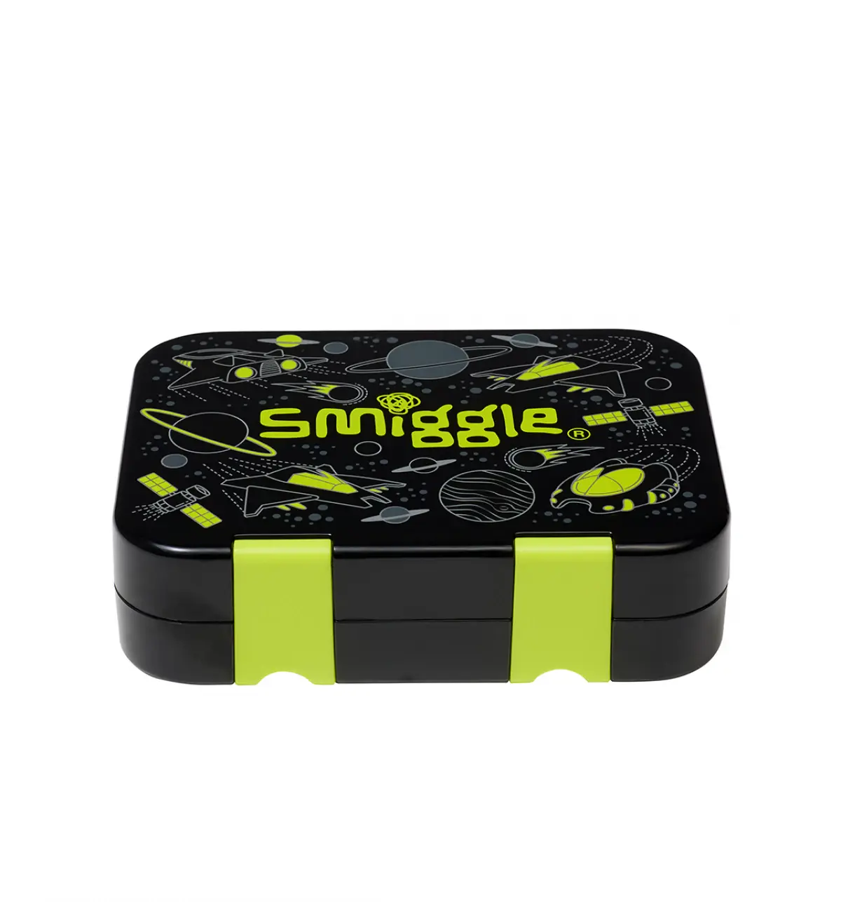 Smiggle Fly High Happy Small Bento Lunchbox Black, 3Y+