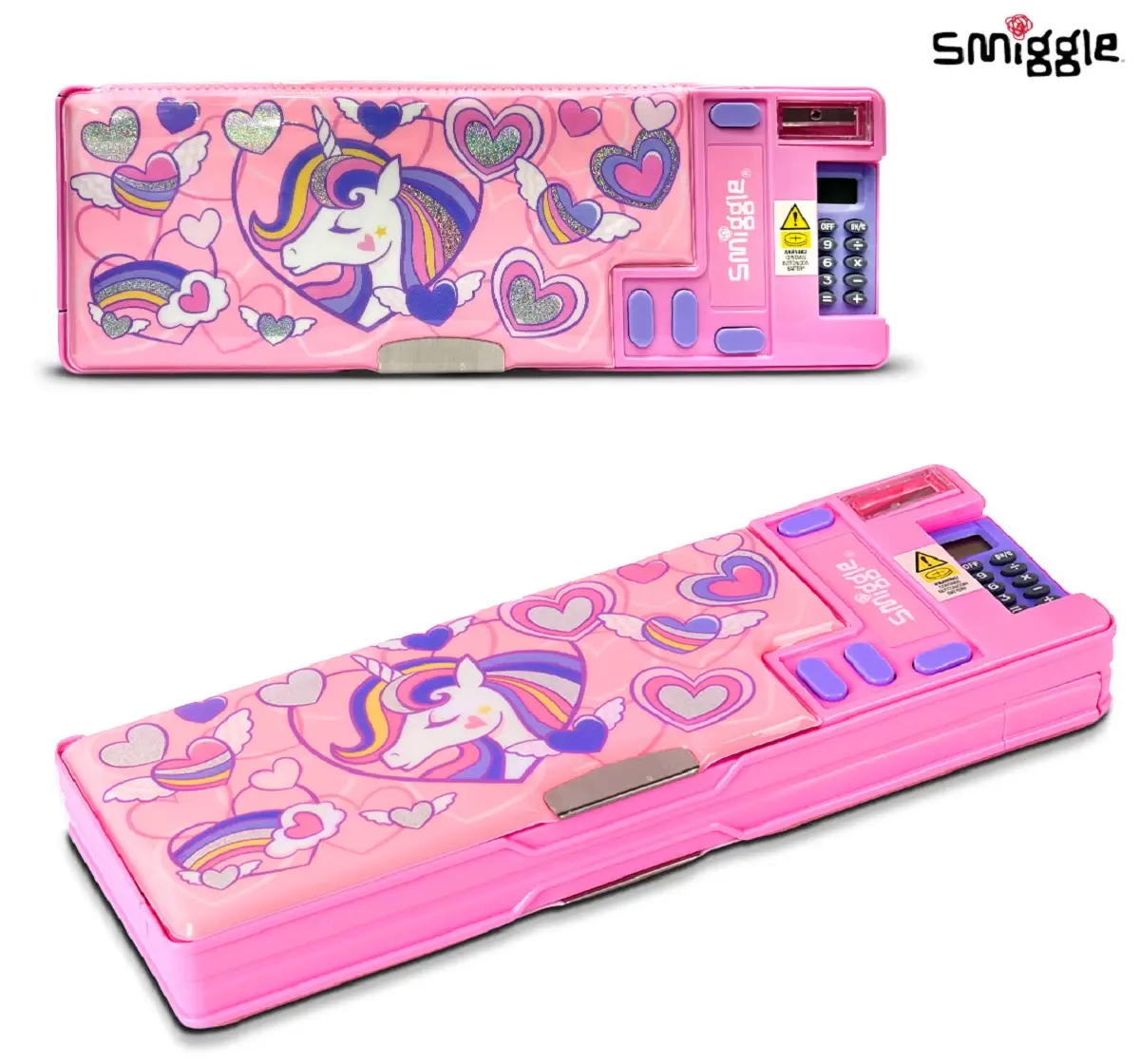 Smiggle Magnetic Pencil Box for Kids with Calculator - Pink, 3Y+