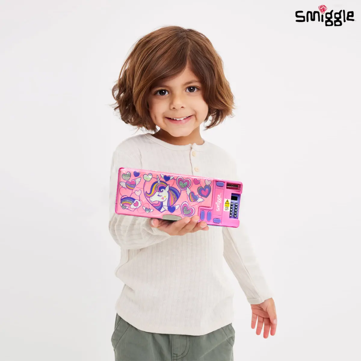 Smiggle Magnetic Pencil Box for Kids with Calculator - Pink, 3Y+