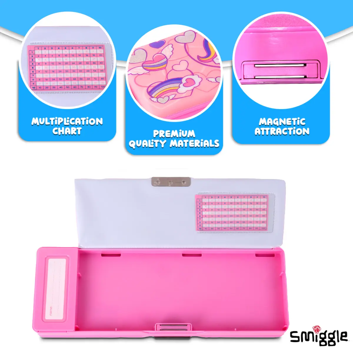 Smiggle Magnetic Pencil Box for Kids with Calculator - Pink, 3Y+