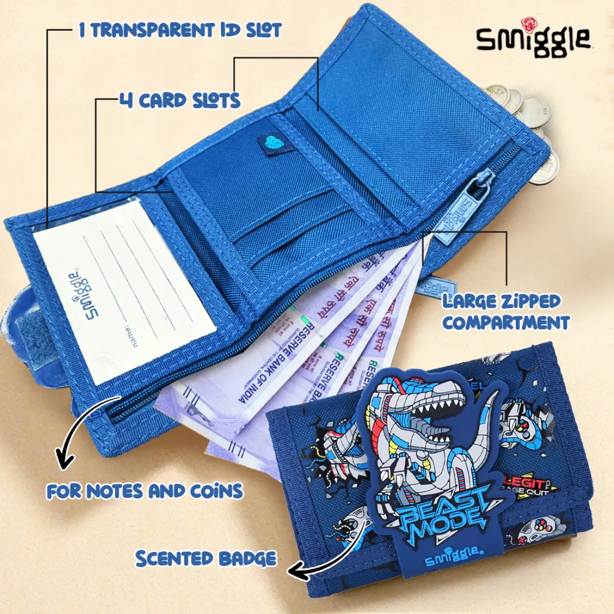 Smiggle Fly Hi Cartoon Kid’s Wallet with Cute Silicone Graphic - Blue, 3Y+