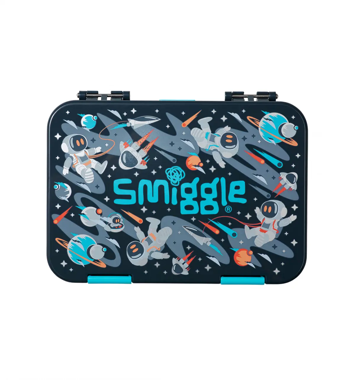 Smiggle Blast Off Medium Happy Bento Lunchbox Grey, 3Y+