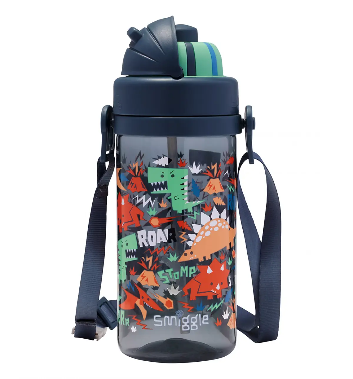 Smiggle Over and Under Teeny Tiny Plastic Drink Bottle With Strap 400Ml Grey, 3Y+