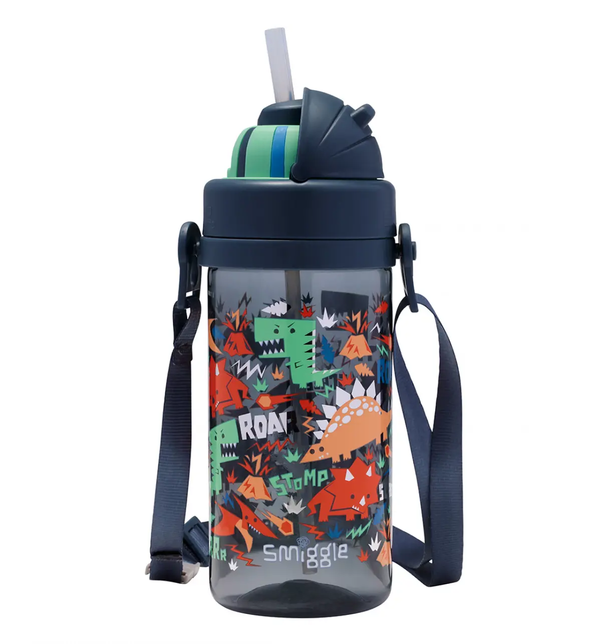 Smiggle Over and Under Teeny Tiny Plastic Drink Bottle With Strap 400Ml Grey, 3Y+