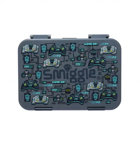 Smiggle Epic Adventures Medium Happy Bento Lunchbox Grey, 3Y+
