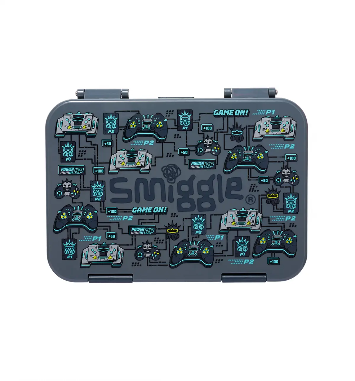 Smiggle Epic Adventures Medium Happy Bento Lunchbox Grey, 3Y+