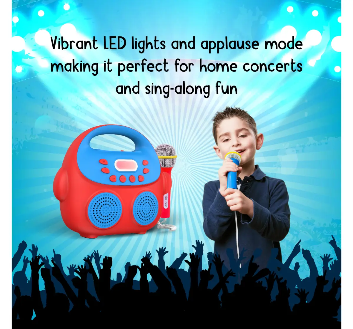 Hamleys SuperBuddy Karaoke Star K1 - Portable Karaoke Music Box with 2 Microphones & Magic Sound modes, Voice Recording, Vocal Suppression (Blue), 3Y+