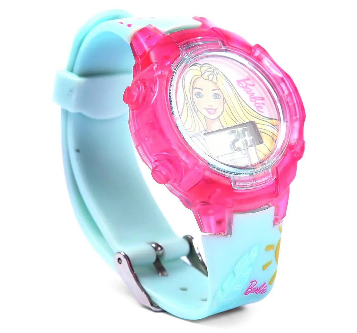 Striders Barbie Kids' Watch With Glitter Design, Digital Display & Adjustable Strap, Multicolour, 3Y+