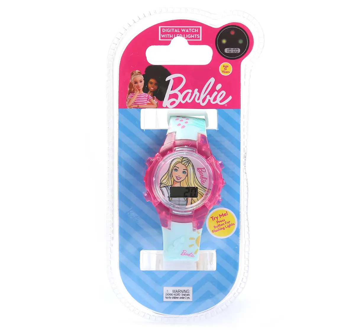 Striders Barbie Kids' Watch With Glitter Design, Digital Display & Adjustable Strap, Multicolour, 3Y+