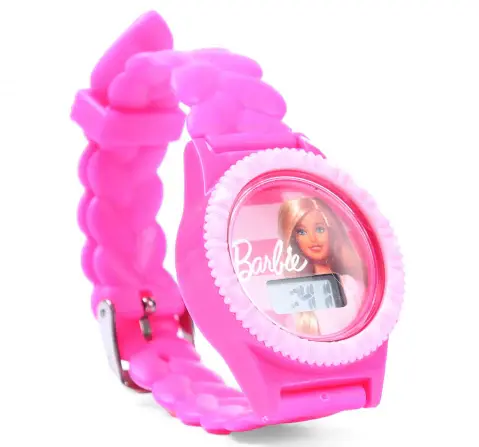 Striders Barbie Kids' Watch With Glitter Design, Digital Display & Adjustable Strap, Pink, 3Y+