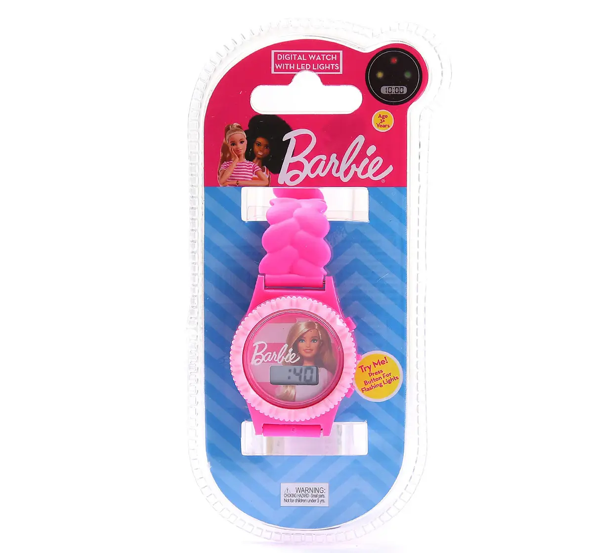 Striders Barbie Kids' Watch With Glitter Design, Digital Display & Adjustable Strap, Pink, 3Y+