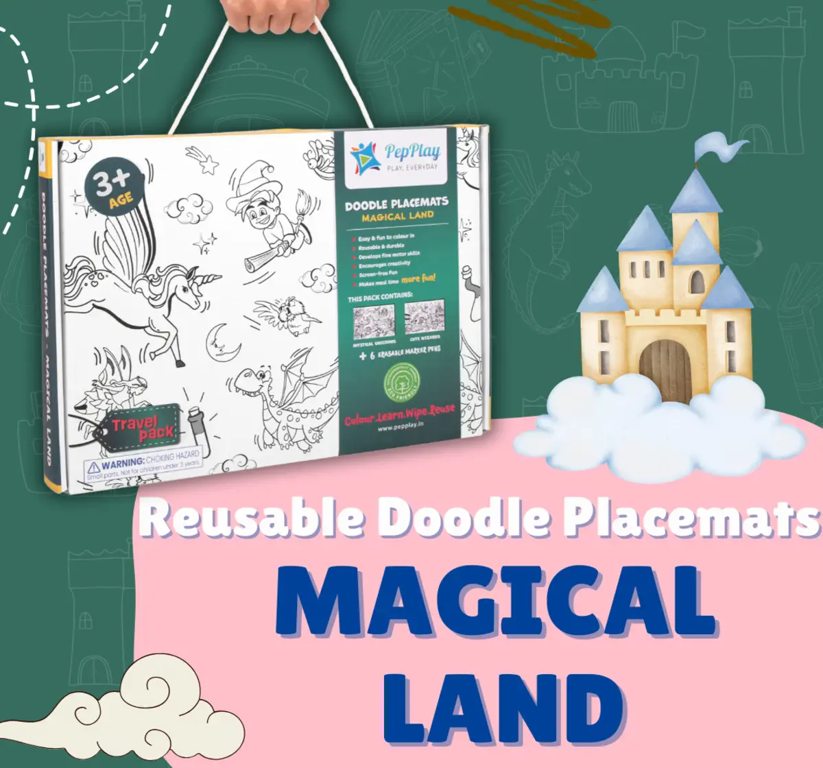 PepPlay Doodle Placemats Magical Land For Kids of Age 3Y+, Multicolour