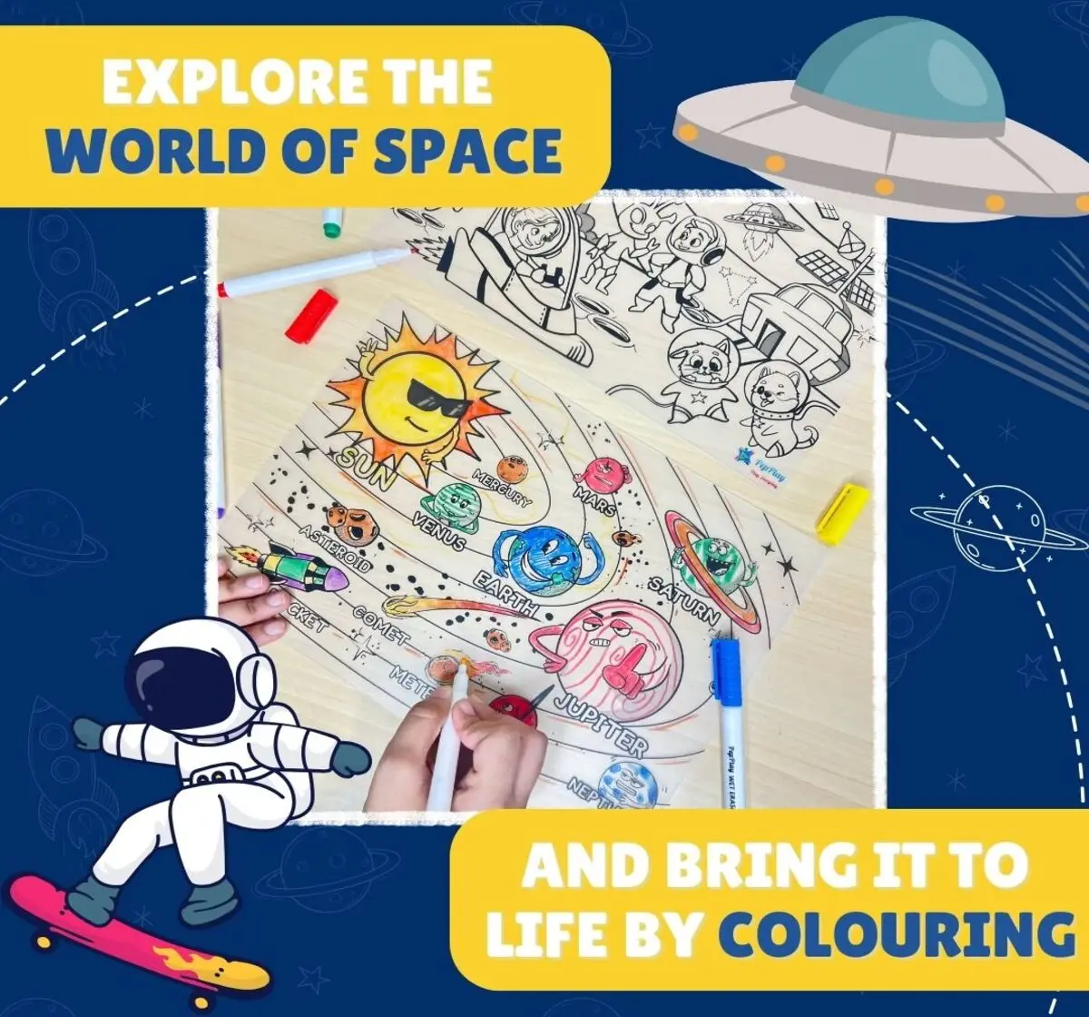 PepPlay Doodle Placemats Space Series For Kids of Age 3Y+, Multicolour