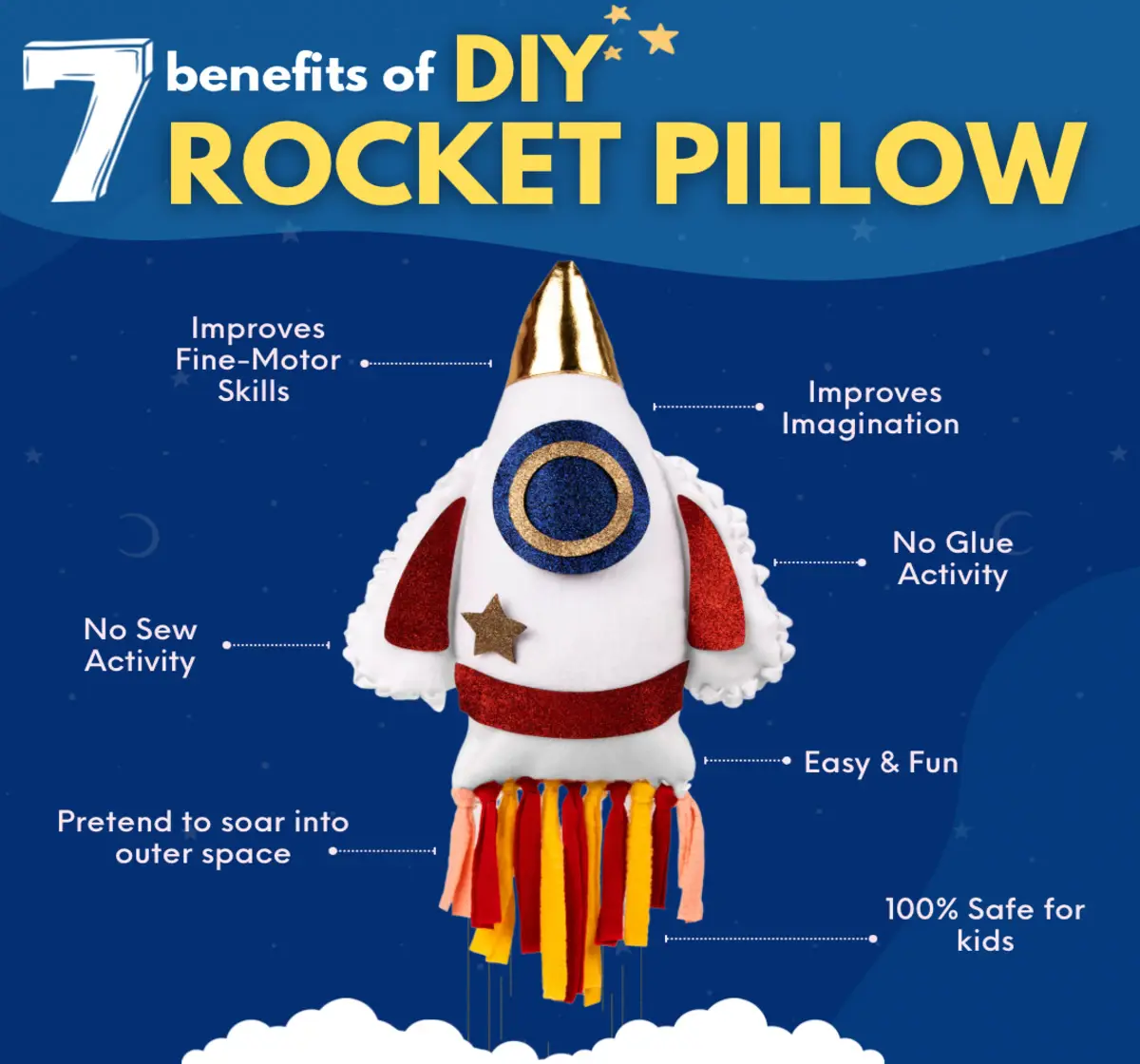 PepPlay Make Your Rocket Pillow DIY Crafts Kit For Kids of Age 6Y+, Multicolour