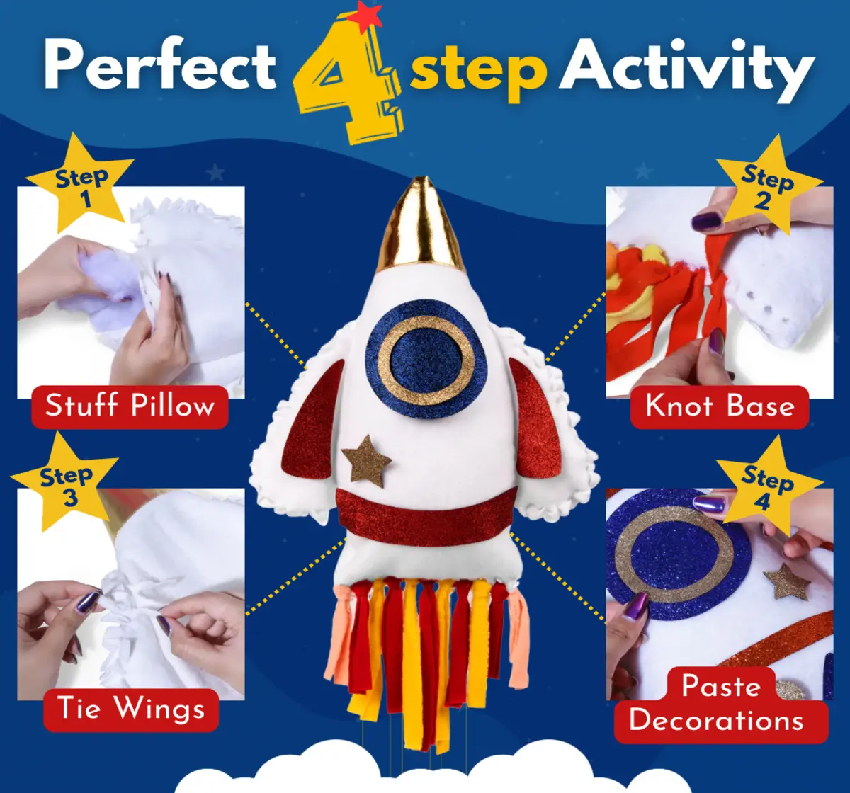 PepPlay Make Your Rocket Pillow DIY Crafts Kit For Kids of Age 6Y+, Multicolour