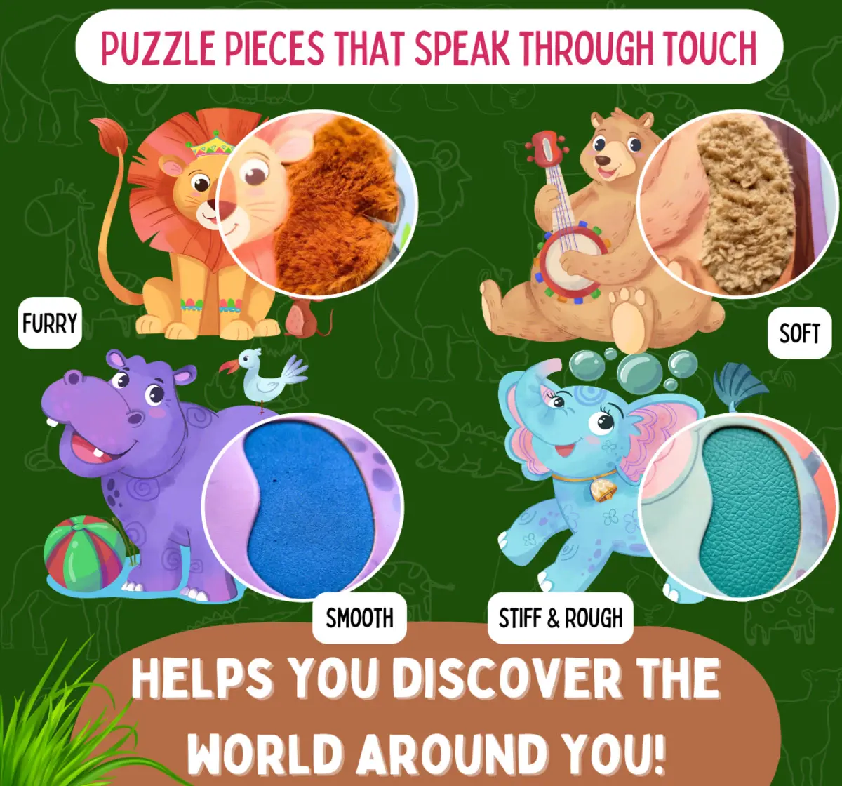 PepPlay My First Touch & Feel Puzzles Wild Animals For Kids of Age 12M+, Multicolour