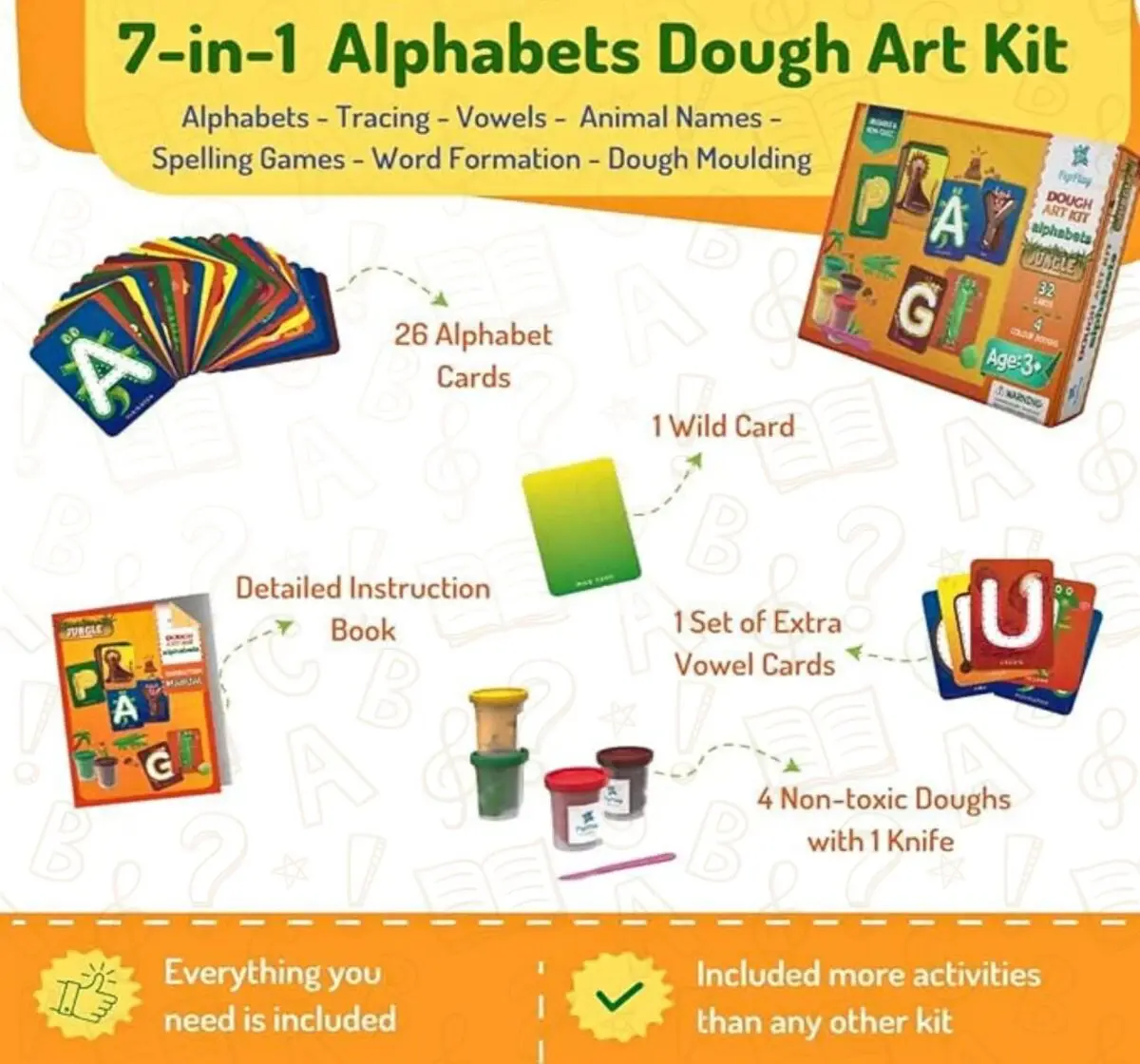 PepPlay Dough Art Kit Alphabets For Kids of Age 3Y+, Multicolour