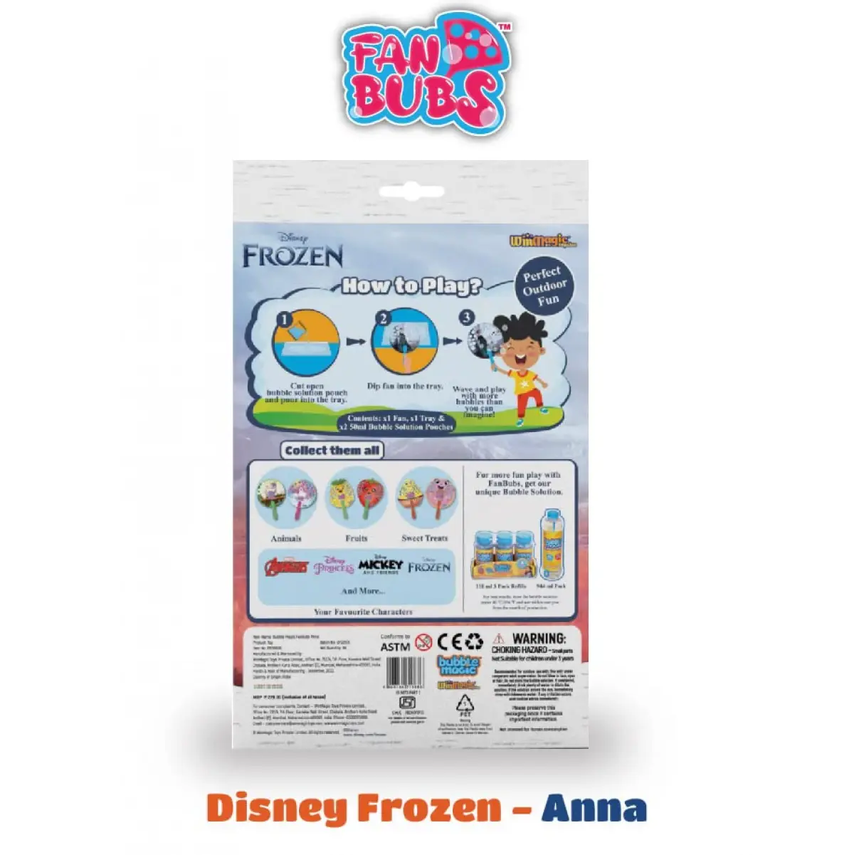 Bubble Magic Fan Bubs Anna Frozen Theme Bubble Solution For Kids of Age 3Y+, Multicolour
