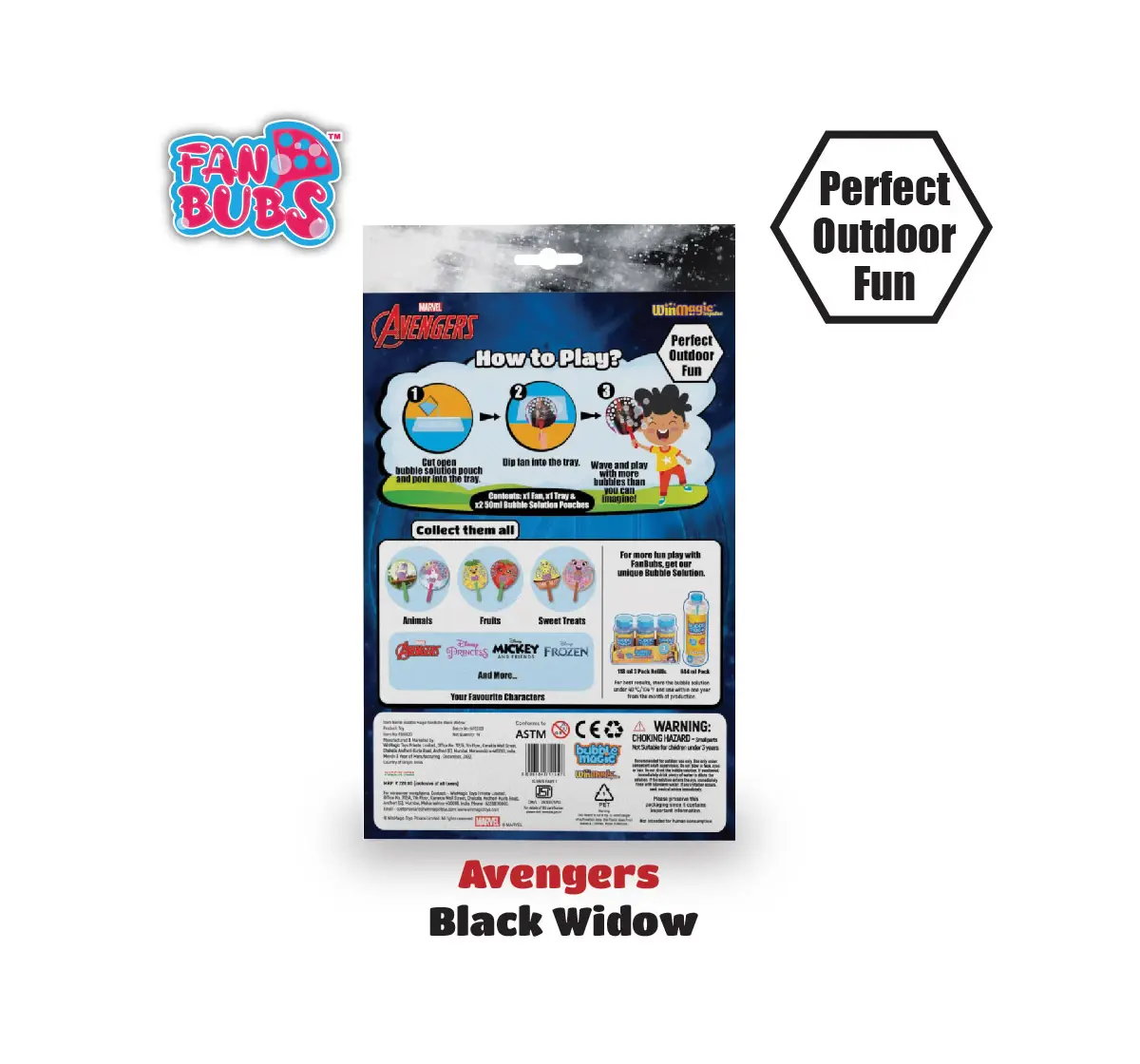 Bubble Magic Fan Bubs Black Widow Theme Bubble Solution For Kids of Age 3Y+, Multicolour