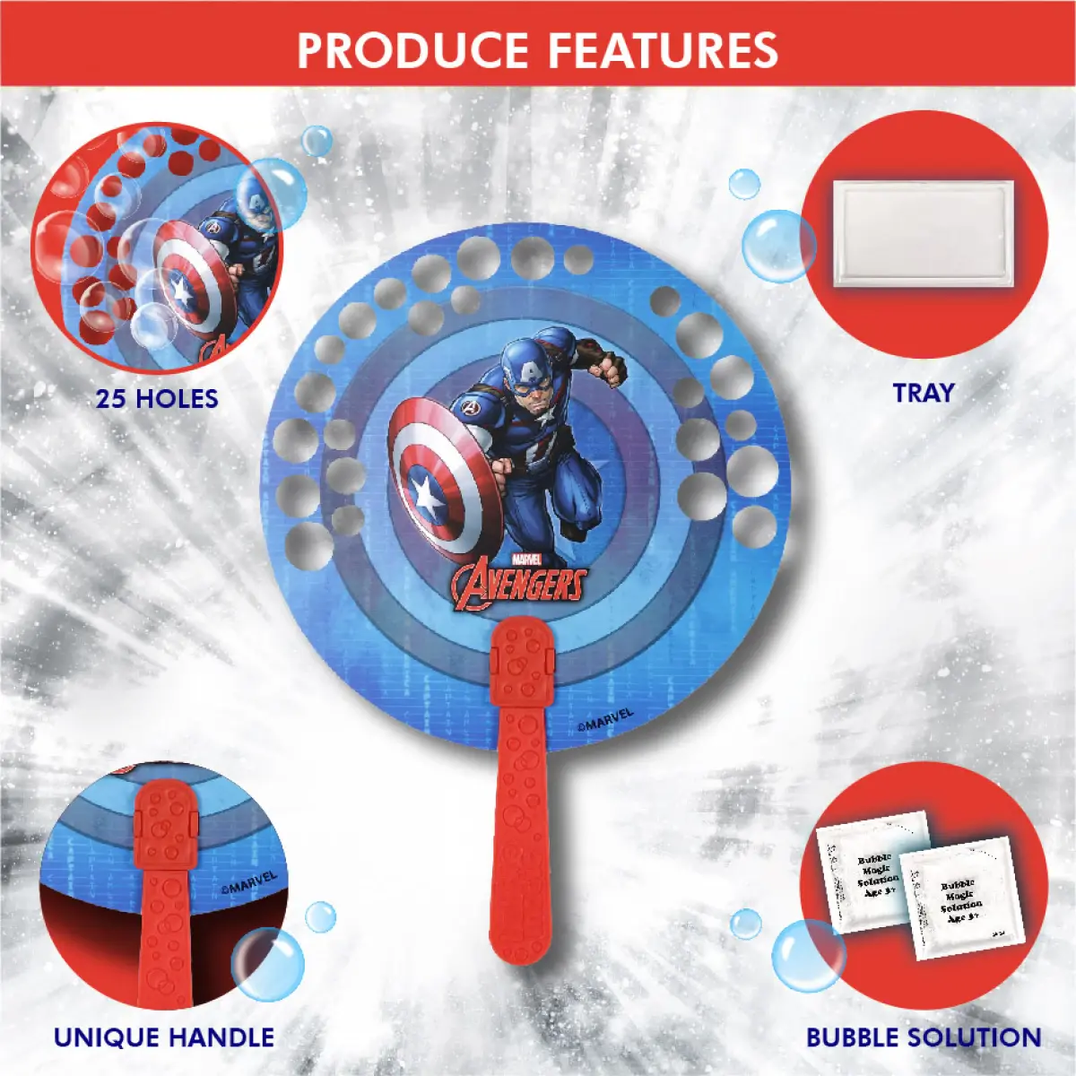Bubble Magic Fan Bubs Captain America Theme Bubble Solution For Kids of Age 3Y+, Multicolour