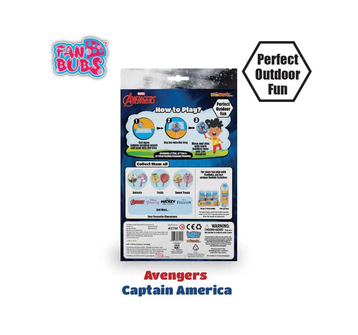 Bubble Magic Fan Bubs Captain America Theme Bubble Solution For Kids of Age 3Y+, Multicolour