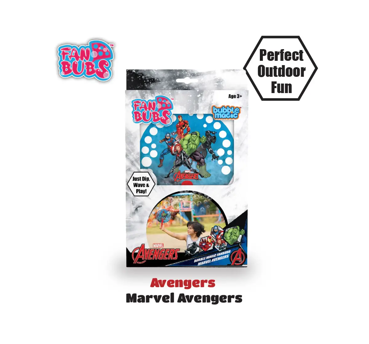 Bubble Magic Fan Bubs Marvel Avengers Theme Bubble Solution For Kids of Age 3Y+, Multicolour