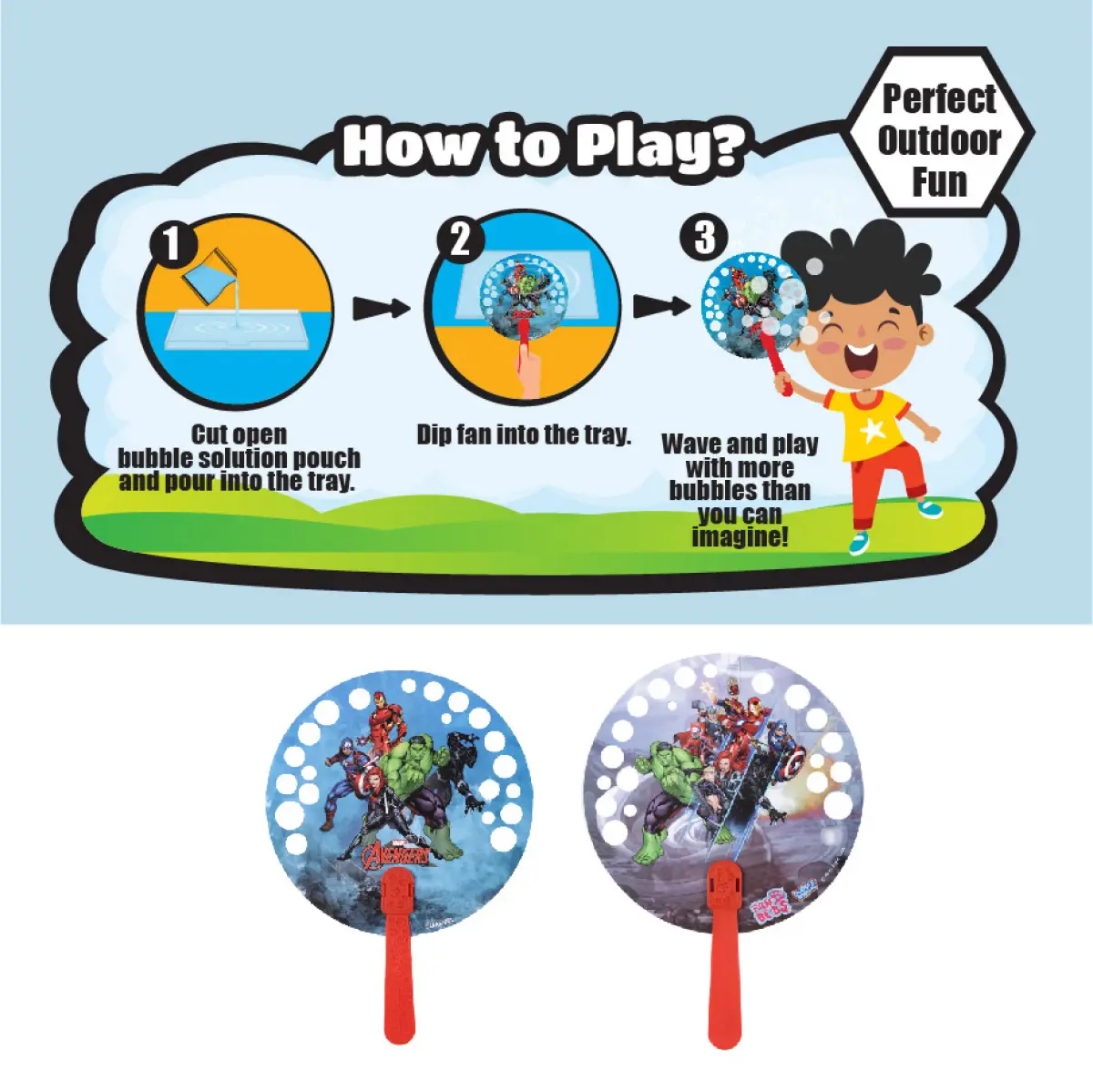 Bubble Magic Fan Bubs Marvel Avengers Theme Bubble Solution For Kids of Age 3Y+, Multicolour