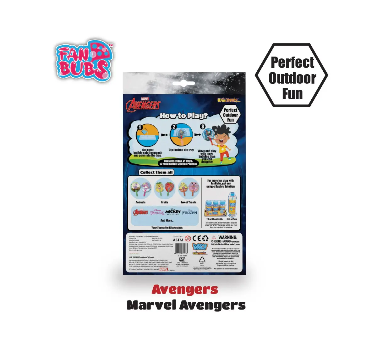 Bubble Magic Fan Bubs Marvel Avengers Theme Bubble Solution For Kids of Age 3Y+, Multicolour